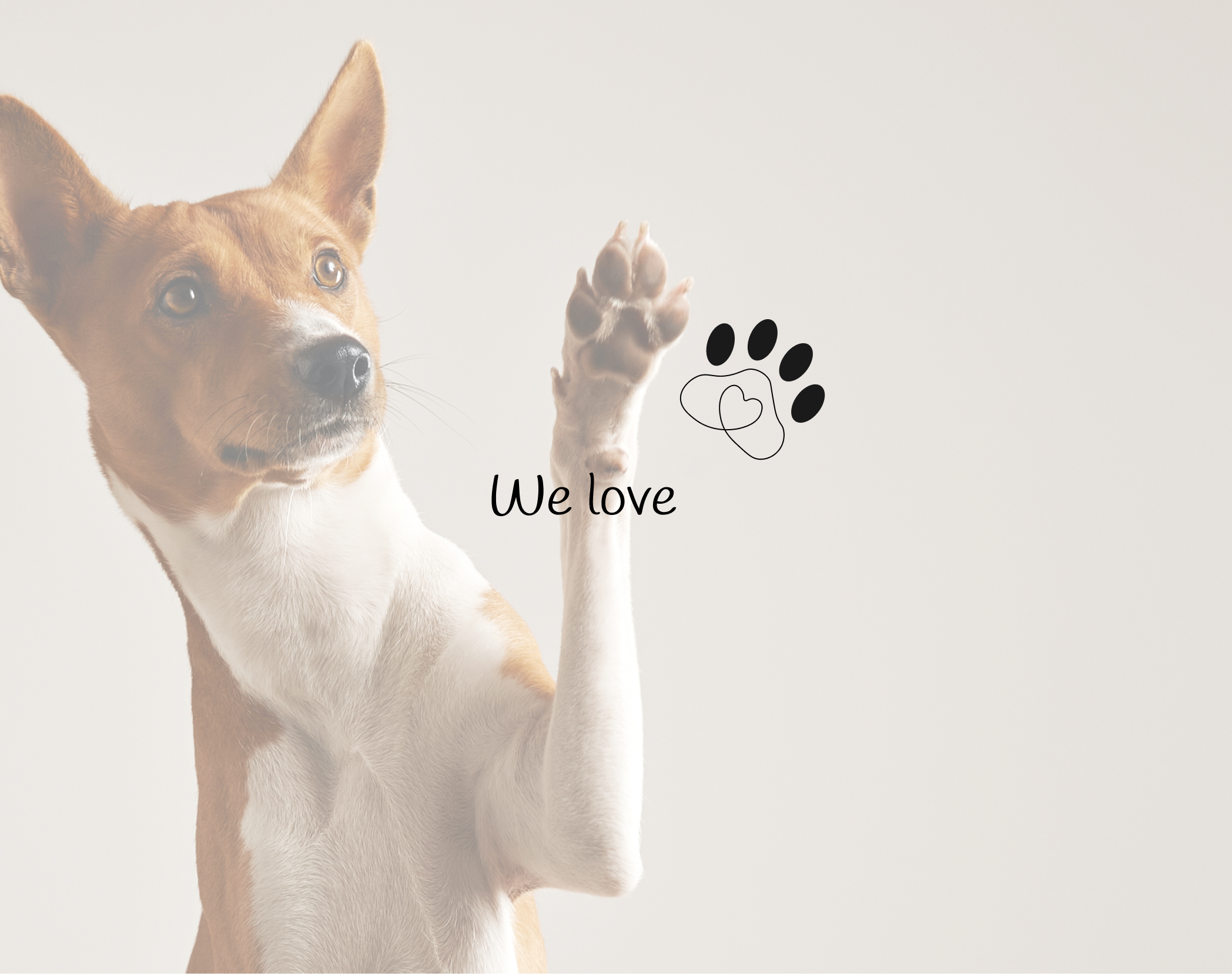 hund i baggrunden med teksten vi elsker hunde